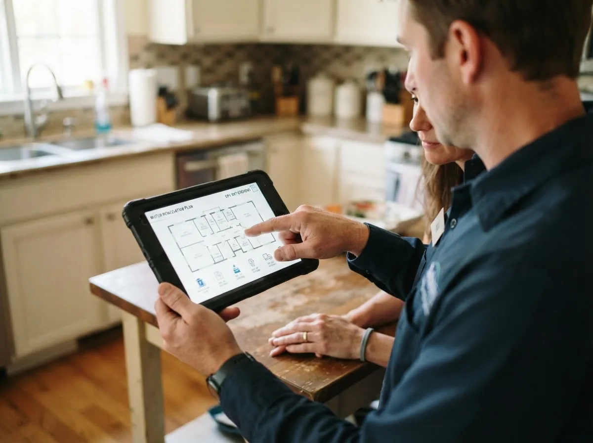 Water damage restoration technician inspecting a home in Scottsboro, AL